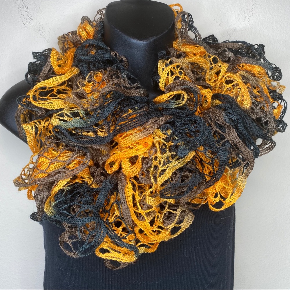 Orange & Black Ombre Crochet Scarf 60”